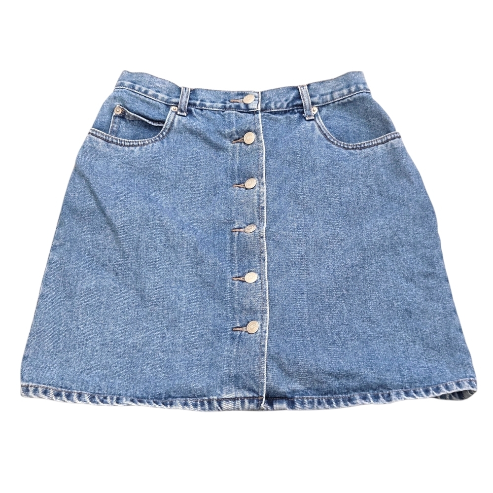 Vintage Nevada High-Waisted Denim Button-Front Mini A-line Skirt Size 12* EUC